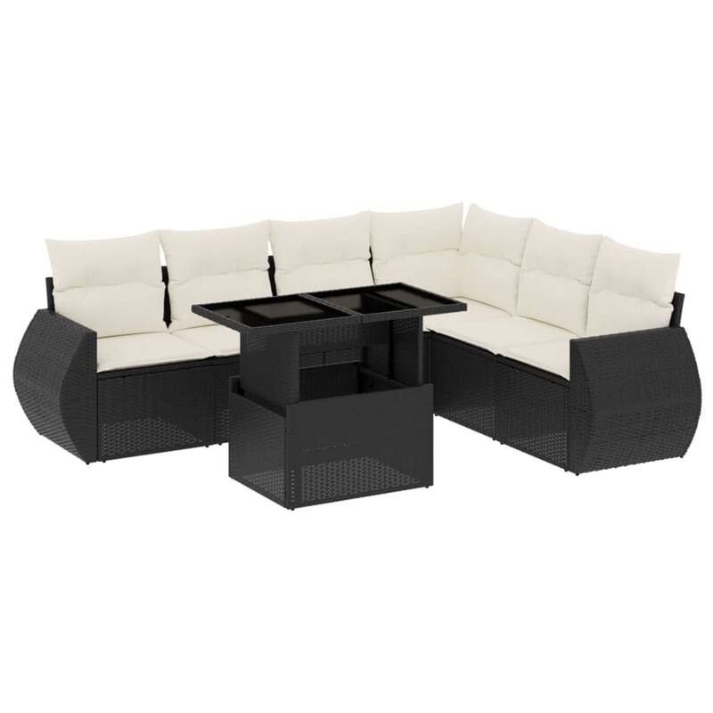 vidaXL Patio Sofa Set with Cushions Outdoor Furniture 7 Piece Poly Rattan - 21.7 x 39.4 x 28.7
