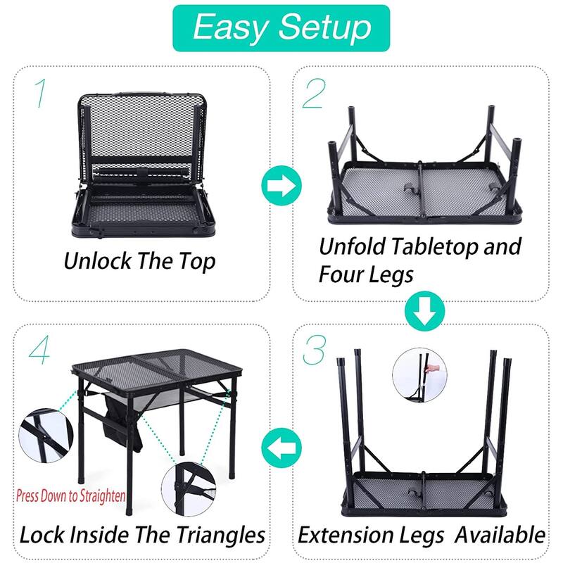 Folding Table Adjustable Height, Portable Camping Table with Mesh Bag Lightweight, Carry Handle for Outdoor, Beach, Picnic