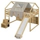 preview thumbnail 77 of 78, Full Size Loft Bed with Slide, Tent, and Storage Shelves - House Frame Kids Bed with Ladder and Car-Shaped Organizer