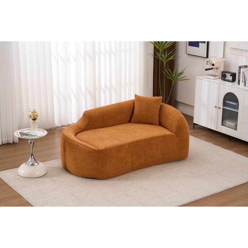 LY-048 Compression Curved Chaise Longue Chair Indoor, Modern Chenille Loveseat Couch - Caramel