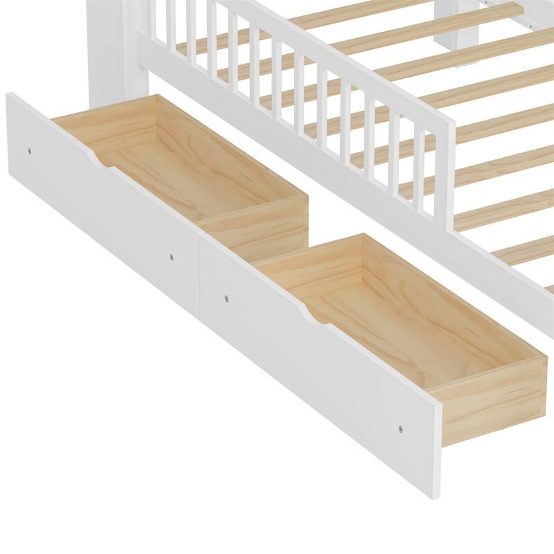Twin Size Platform Bed with Storage Headboard and 2 Under-Bed Drawers, Wooden Bed Frame with Guardrails and Slats Support