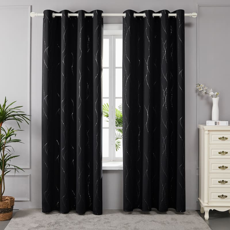 Deconovo Wave Line with Dots 52 Width Curtains Pair(2 Panel) - 42x72 Inch - Black