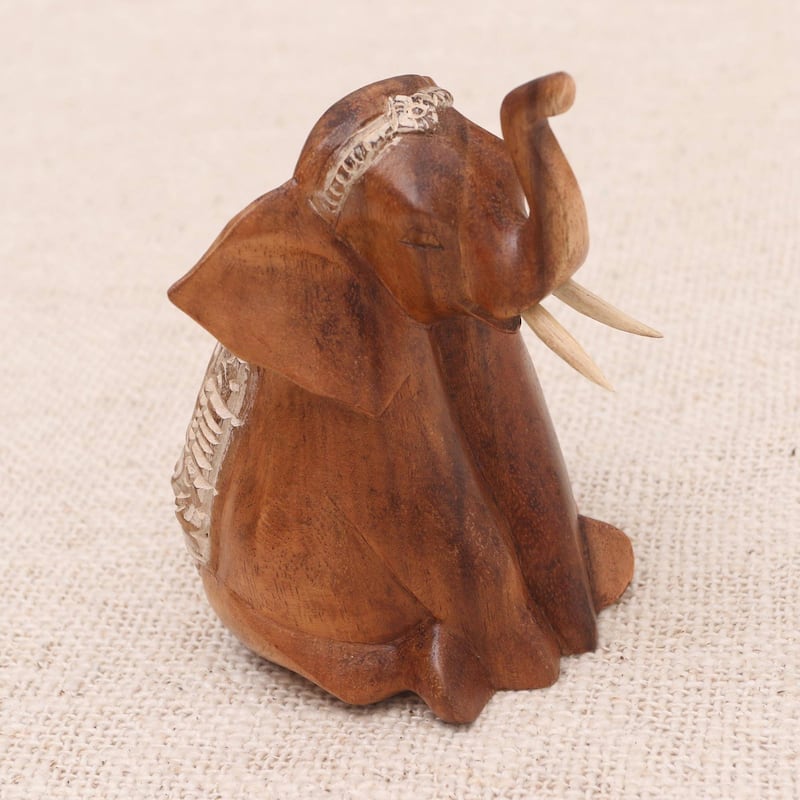 Wood sculpture, 'Sitting Elephant'