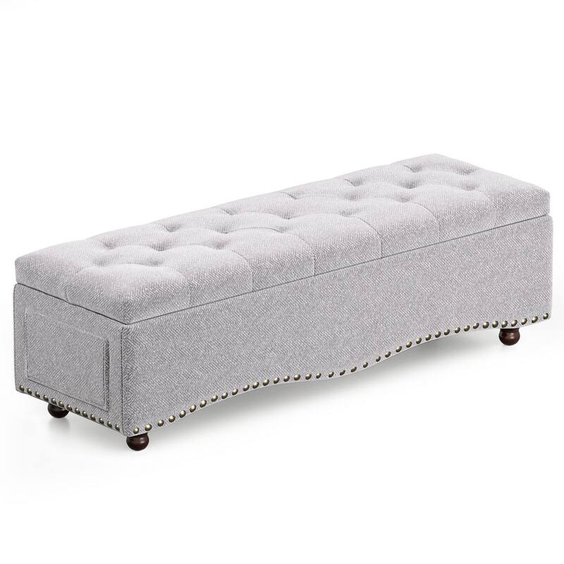 48.5" Tufted Storage Ottoman Bench with Nailhead Trims & 2 Large Side Pockets for Bedroom, Living Room, Entryway