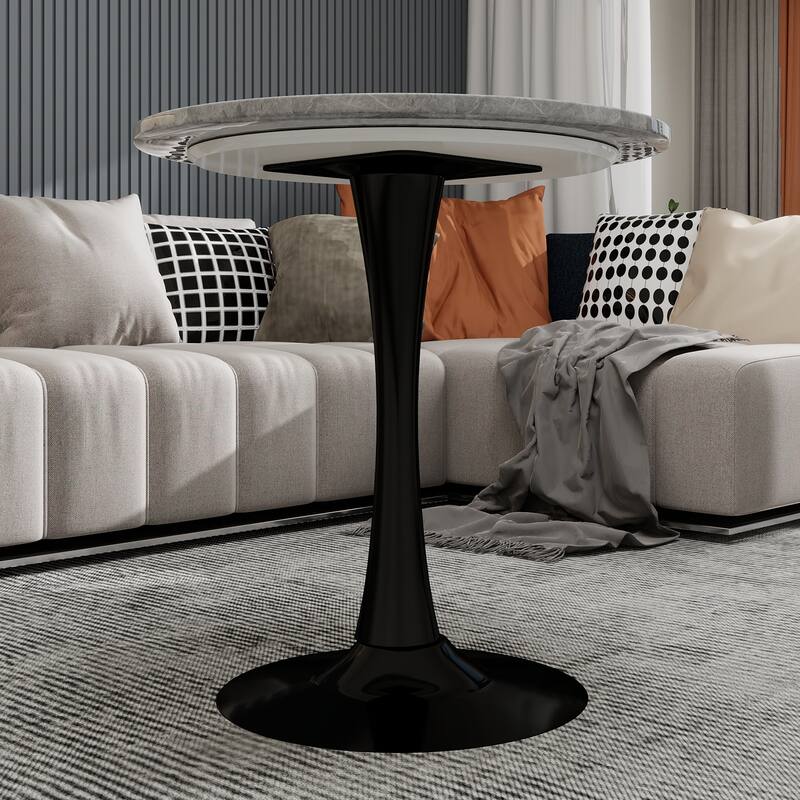 27.6" Mid-Century Modern Style Dining Table, Accommodates 2-4 People, Featuring A Round Light Gray Textured Marble Tabletop