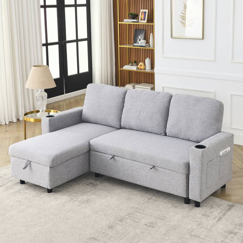 78.5" Linen Convertible Sofa Bed with Storage Ottoman - Light Gray