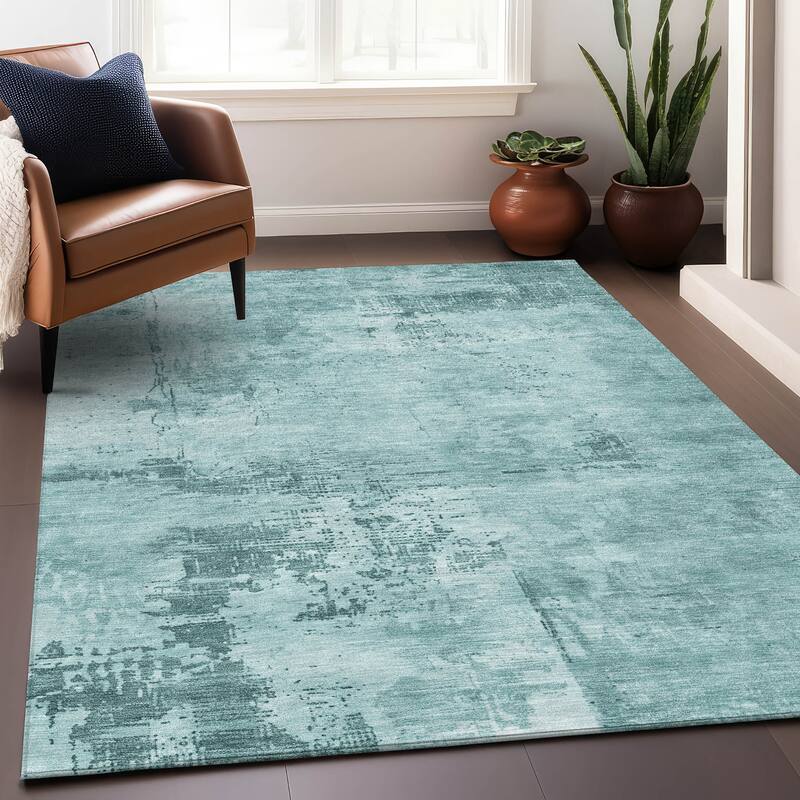 Machine Washable Indoor/ Outdoor Abstract Modern Chantille Rug - Seafoam - 2'6" x 3'10"