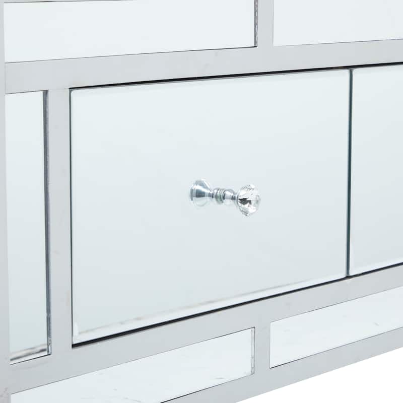 Gray or Cream Wood Mirrored 3 Drawer Bench with Upholstered Seat