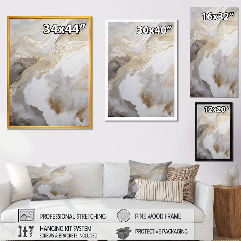 Designart "Gold And Grey Abstracted Line Artistry V" Minimalism Line Art Wall Art Prints