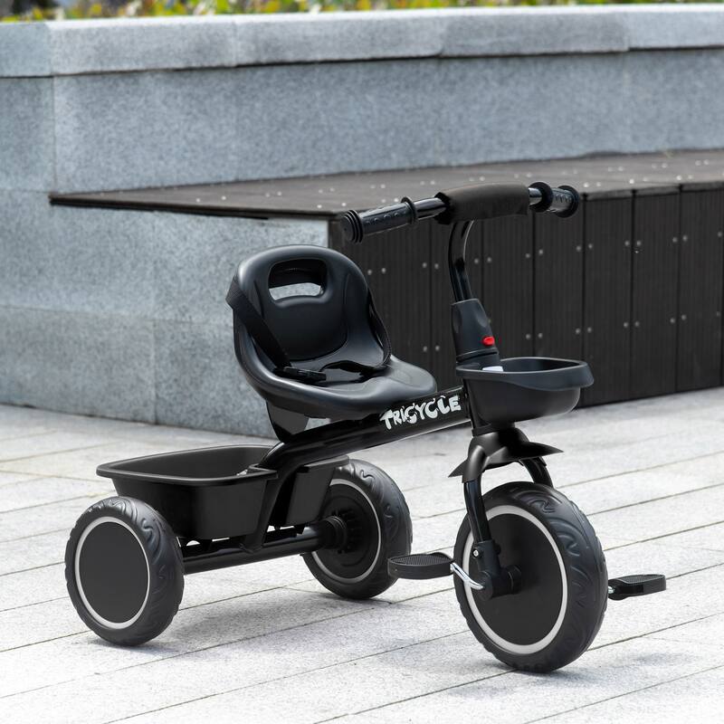 Adjustable Toddler Tricycle for Kids Ages 2-5 with Safety Features, Basket, and Puncture-Resistant Wheels