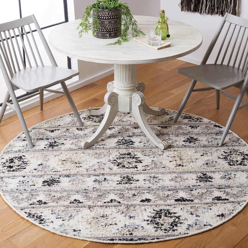 SAFAVIEH Handmade Manhattan Nadiye Wool Rug - 6' Round - Ivory/Black
