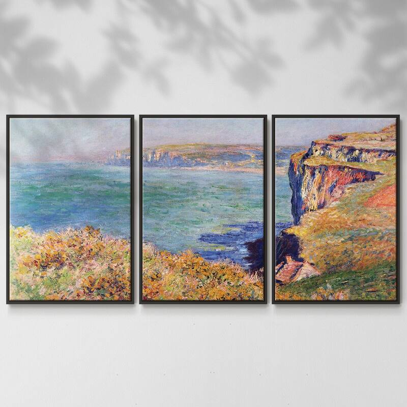 Cliffs at Varengeville by Monet - Multi Piece Framed Canvas - 26 x 40 - Black