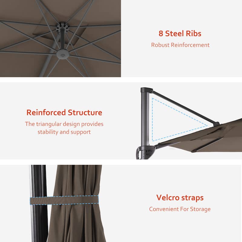 LIVOOSUN 10x8FT Rectangular Cantilever Patio Umbrella Aluminum Frame