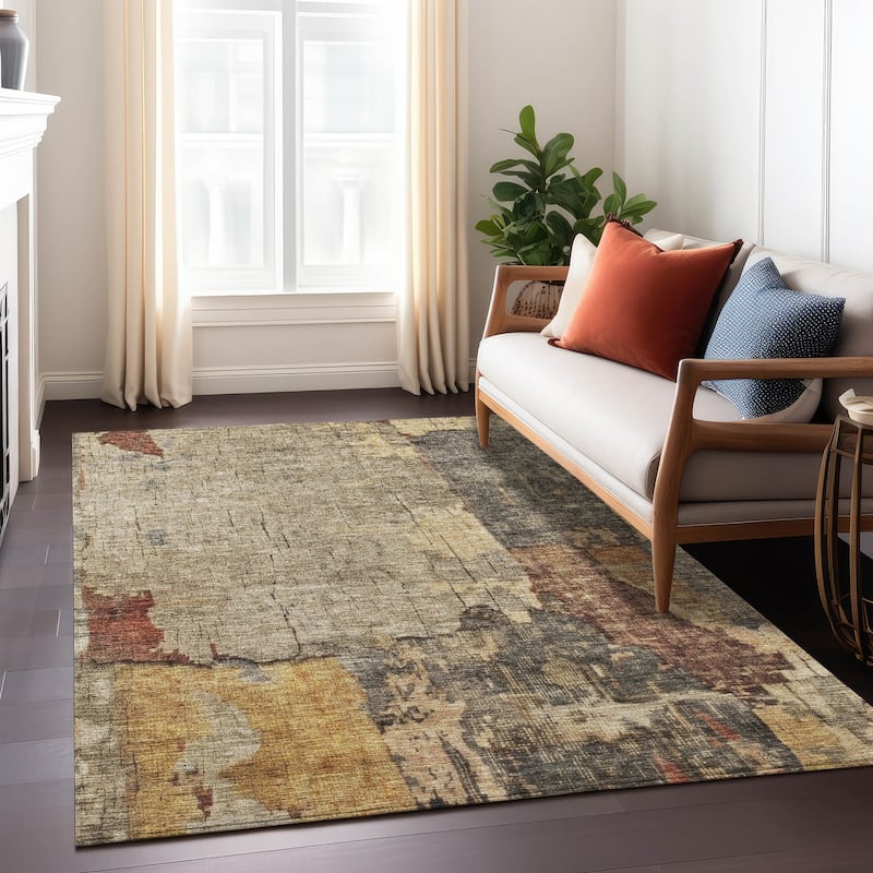 Machine Washable Indoor/ Outdoor Abstract Contemporary Chantille Rug