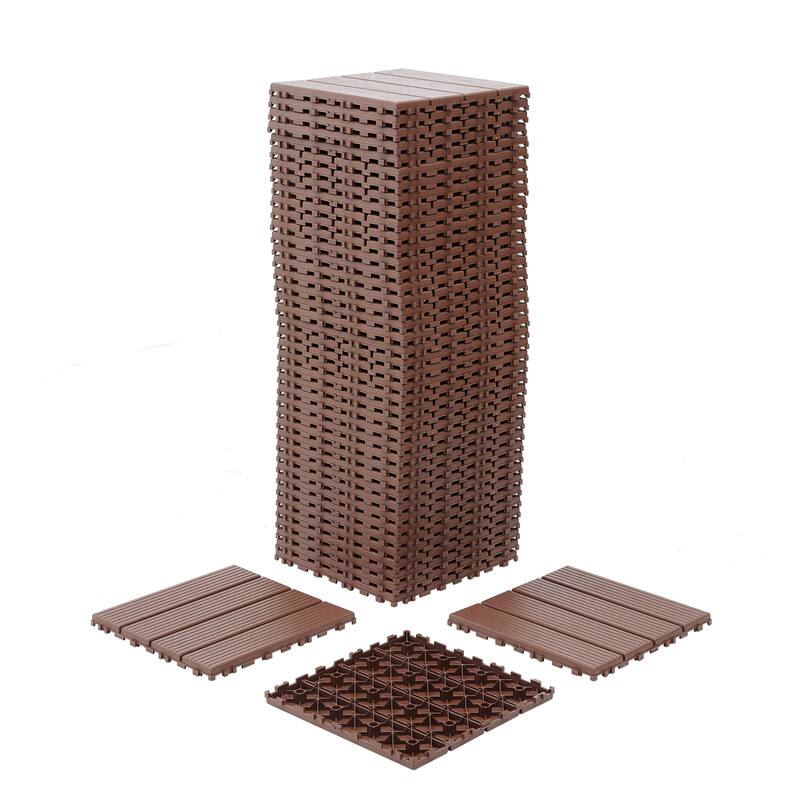 44 Pack Plastic Interlocking Deck Tiles 12"x12" Square Waterproof Outdoor Deck Tiles All Weather for Poolside Balcony Backyard