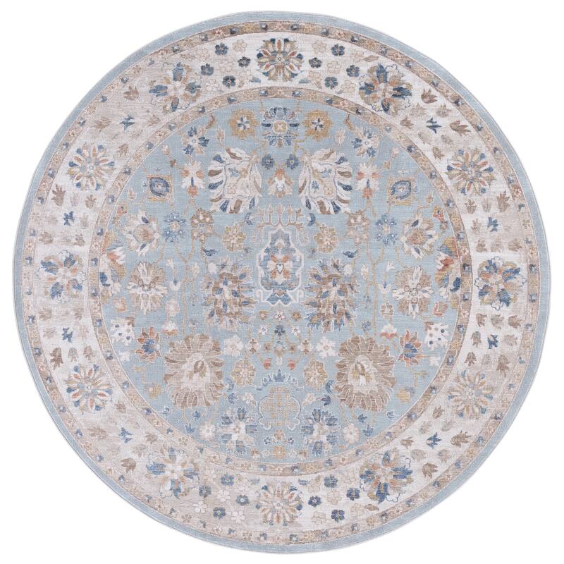 SAFAVIEH Elwood Mariyka Traditional Rug - 6'5" Round - Light Blue/Beige