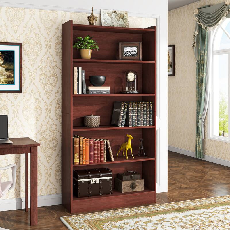 6-Tier Wood Bookcase, 72" Large Tall Bookshelf with Storage Shelves