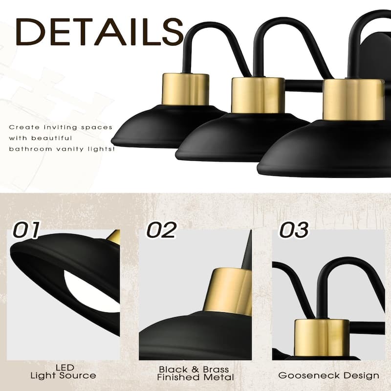 3/4/5 Light 15W LED Gooseneck Black Bathroom Vanity Light