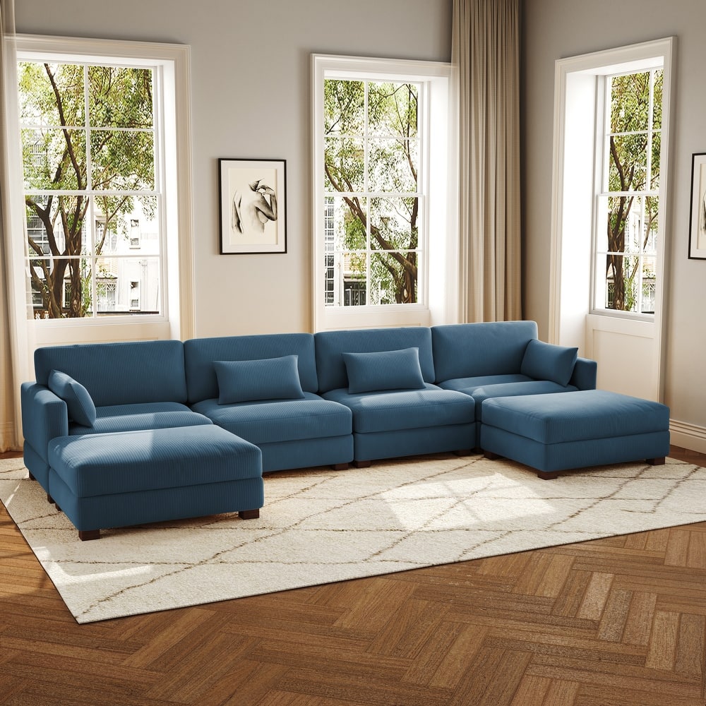 6-Piece U Shaped Couch Modular Sectional Sofa with Ottoman