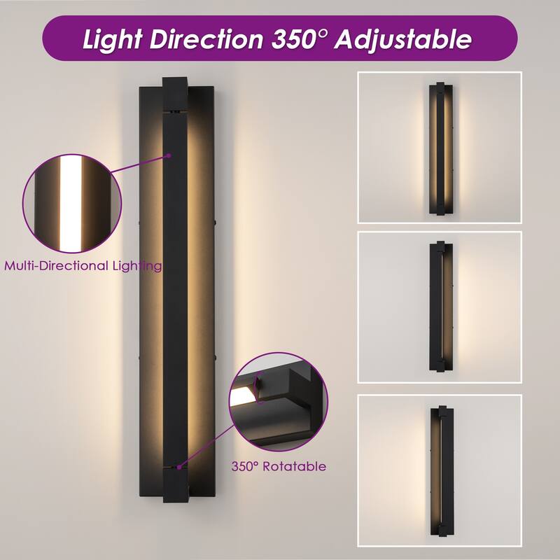 23.6 in. 1-Light Modern Black/Gold Linear Bathroom Vanity Light over Mirror Rotatable Aluminum Integrated LED Wall Light