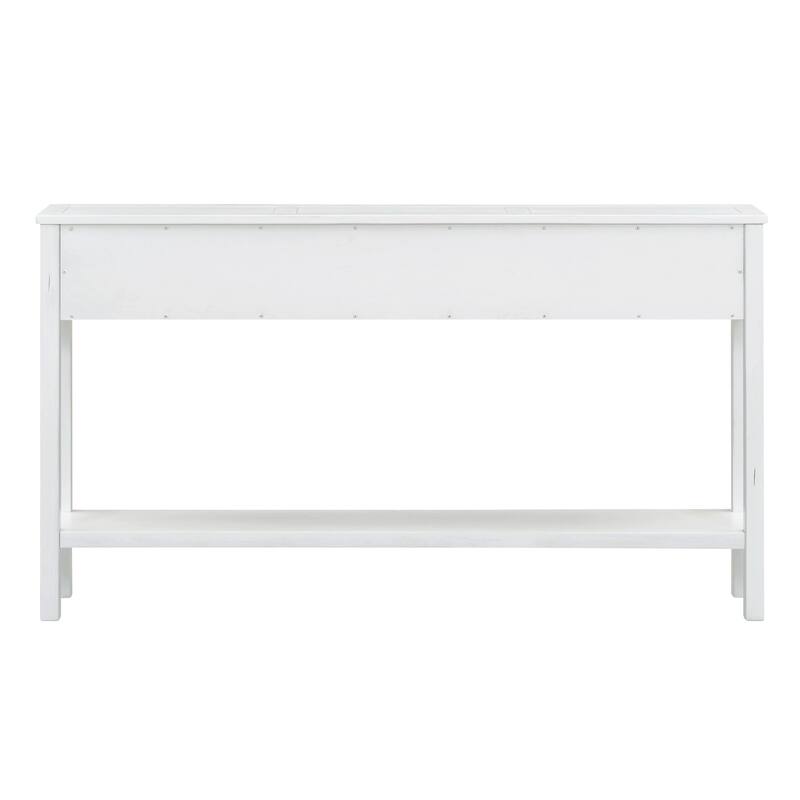 Entryway Console Table 60" Long Solid Wood Sofa Table Accent Tables with 4 Storage Drawers and Bottom Shelf for Living Room