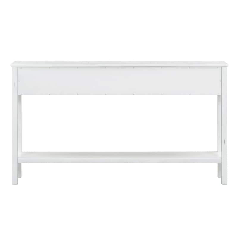 Entryway Console Table with 2 Different Size Drawers, 60" Long Solid Wood Sofa Table, Bottom Shelf and Wide Desktop