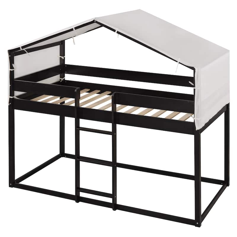 Twin over Twin Wood Bunk Bed with Tent, Espresso