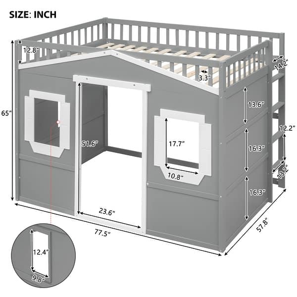 dimension image slide 6 of 8, Solid Wood House Loft Bed with Ladder for Kids