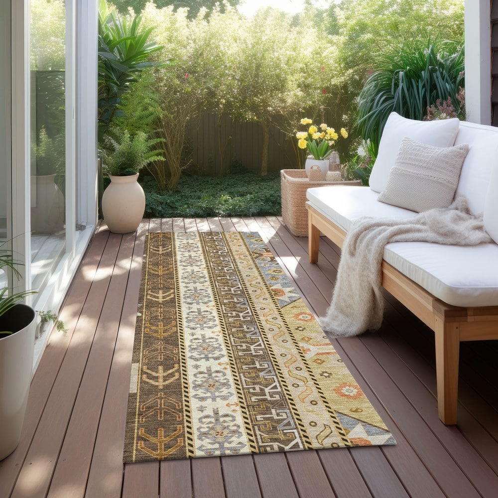 Machine Washable Indoor/ Outdoor Boho Tribal Chantille Rug