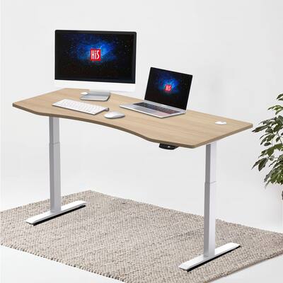 Hi5 Ez Electric Height Adjustable Standing Desk with ergonomic contoured Tabletop (59"x 31.50") with 4 Color Options