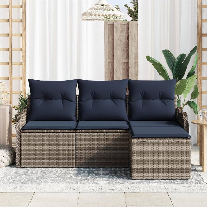 vidaXL 4 Garden Sofa Set with Cushions Black/Brown/Grey Synthetic Rattan - 69.3 x 24.4 x 27.2