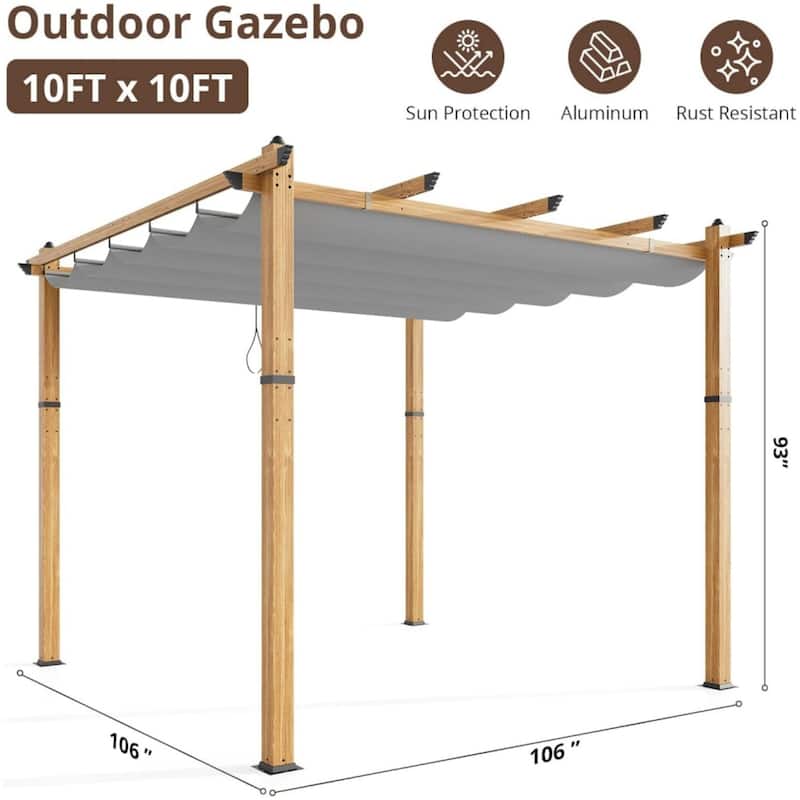 10*10FT aluminum flower rack grape rack, imitation wood grain gray curtain