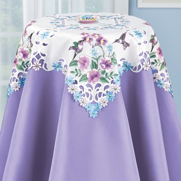 slide 2 of 2, Embroidered Purple Floral Humming Bird Table Linens Square