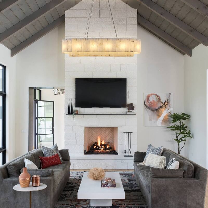 KAYLA 54in 14-Light White Alabaster Adjustable Chandelier