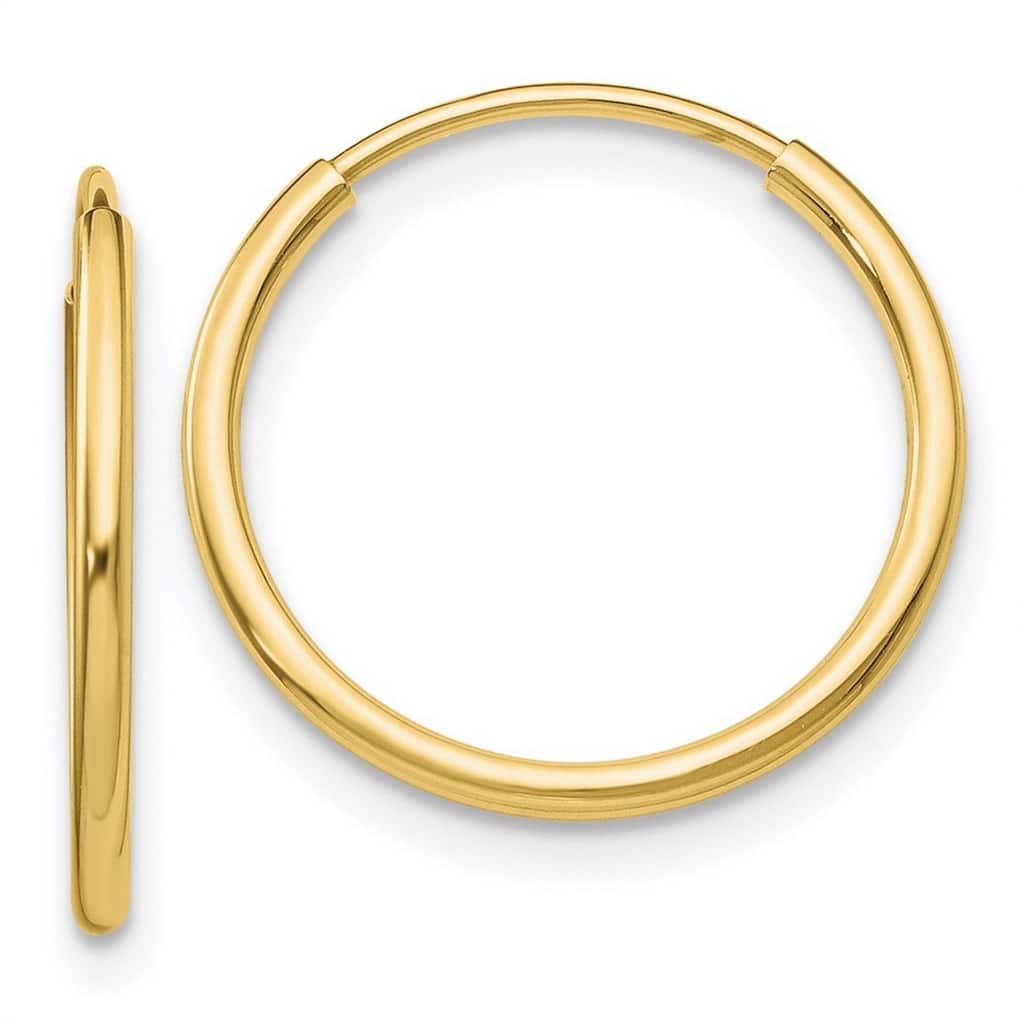 Curata 10k Yellow Gold 1.2mm Polished Endless Hoop Earrings - 15mm - 68mm