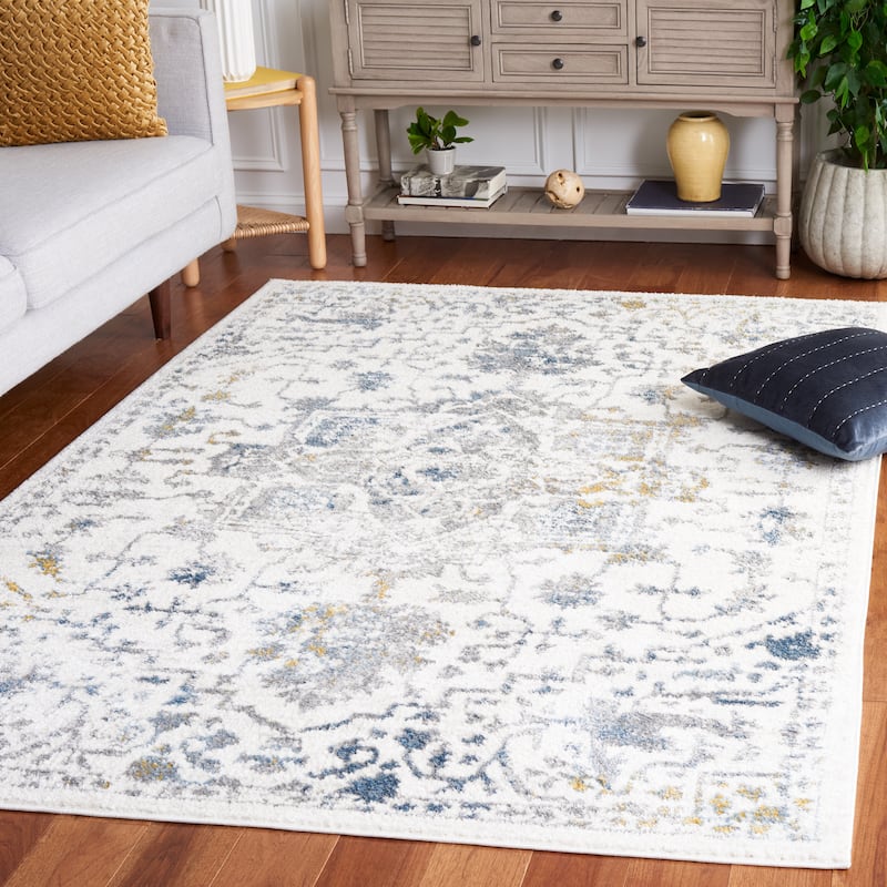 SAFAVIEH Layla Mimi Shabby Chic Farmhouse Rug - 5'5" x 7'6" - Ivory Grey/Blue