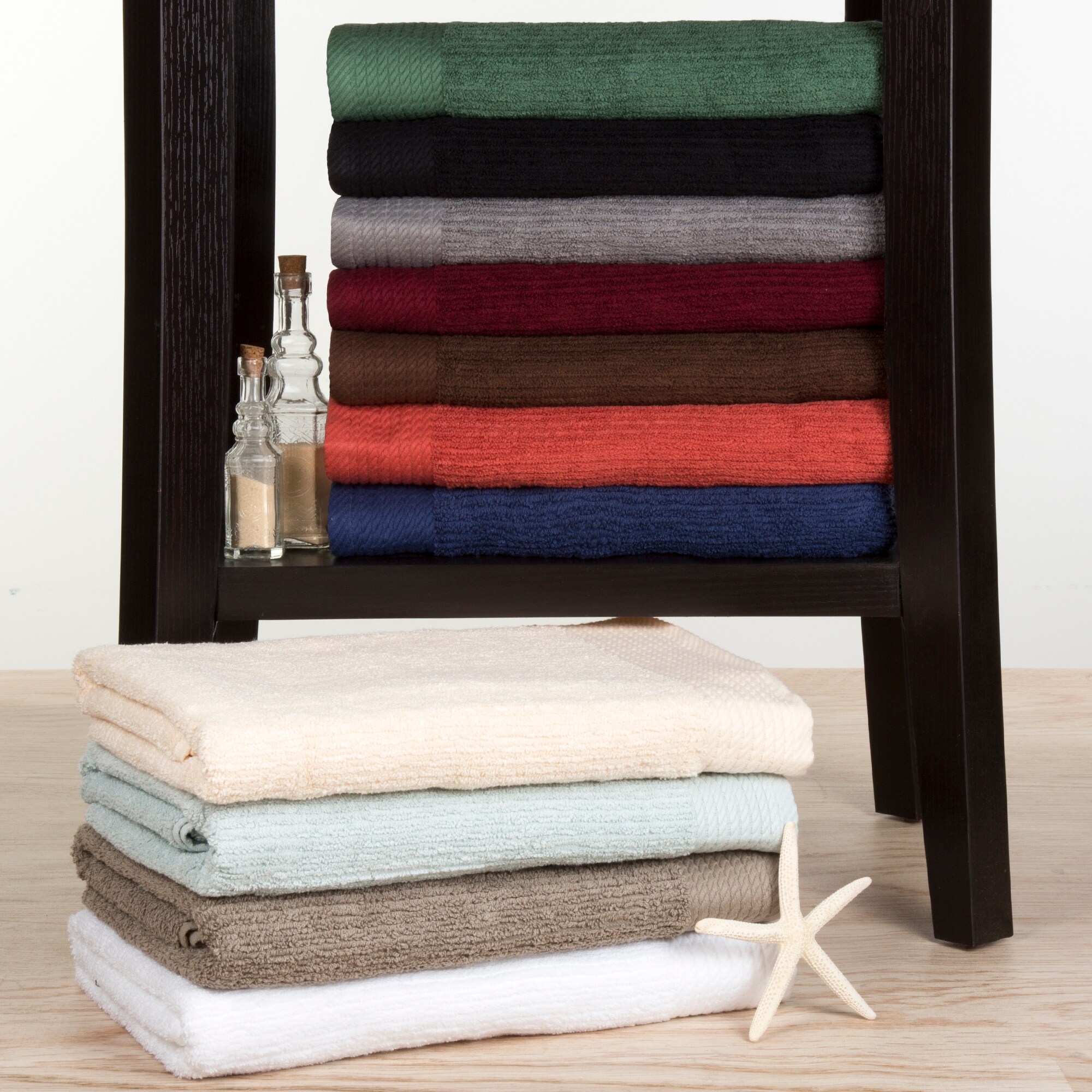 10-Piece Bath Towel Set Luxurious 100% Cotton Ribbed Pile
