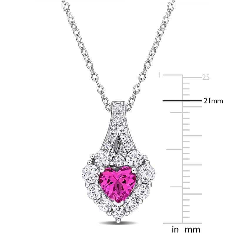 Miadora 2 7/8ct TGW Created Pink Sapphire Created White Sapphire Necklace in Sterling Silver
