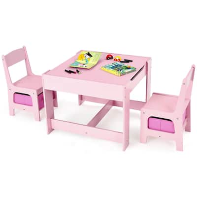 Kids Table Chairs Set With Storage Boxes Blackboard Whiteboard Drawing - 24.5" x 24.5" x 19"