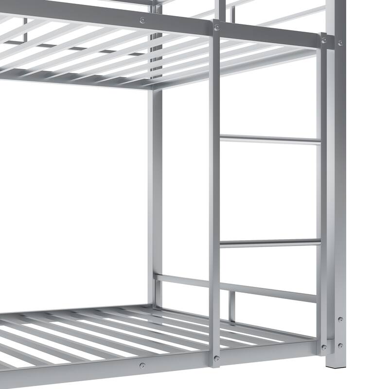Metal Twin Size Triple Bunk Bed - Sturdy, Space-Saving Design, Full-Length Guardrails, Black/Grey