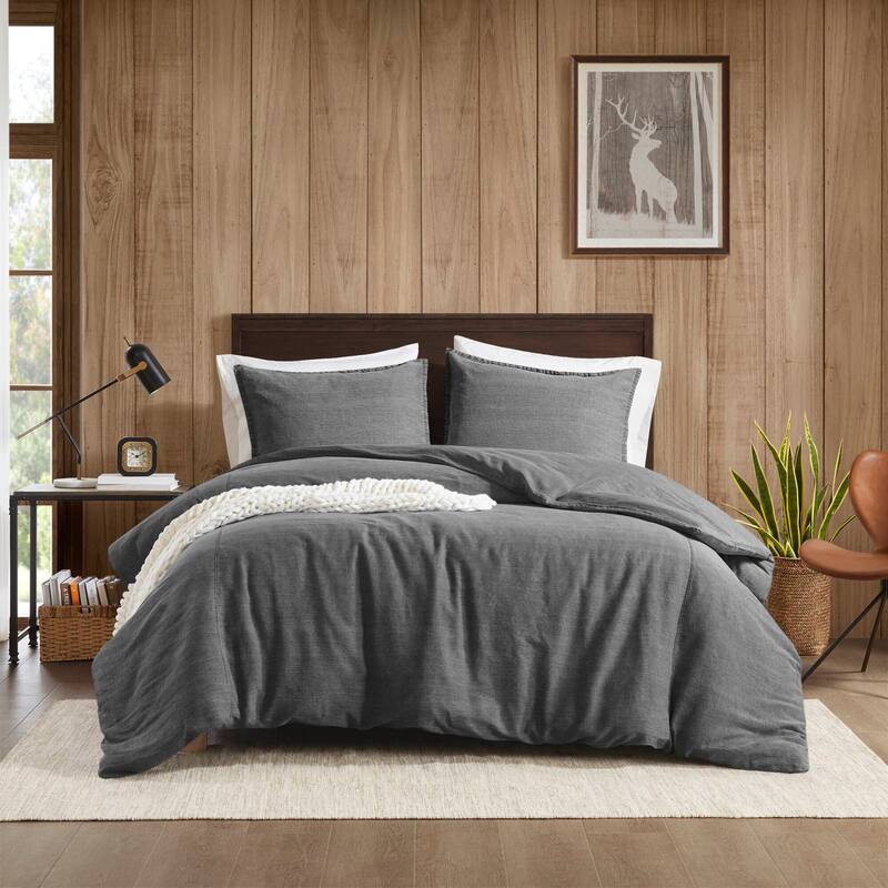 Woolrich Mckenzie Twill Washed Duvet Set - Grey - Queen
