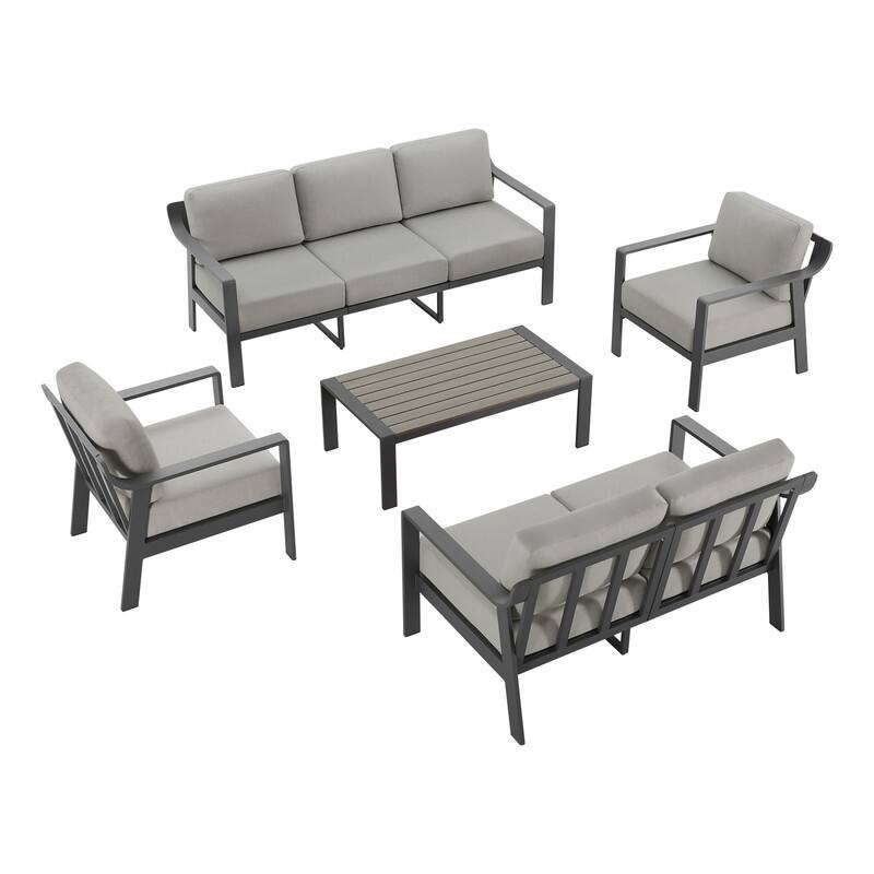 Spruce & Spring Outdoor Patio Furniture Set Aluminum Sofa Accent Chair - 5PC - Light Gray