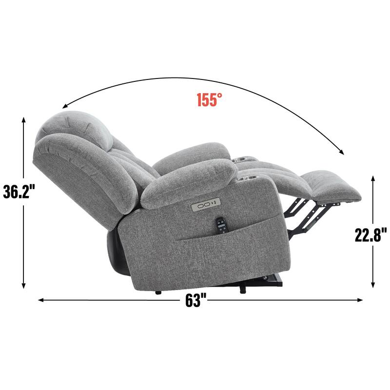 Chenille Power Lift Recliner 8 Point Vibration Massage Chair with Waist Heating, USB Ports and Stainless Steel Cup Holder