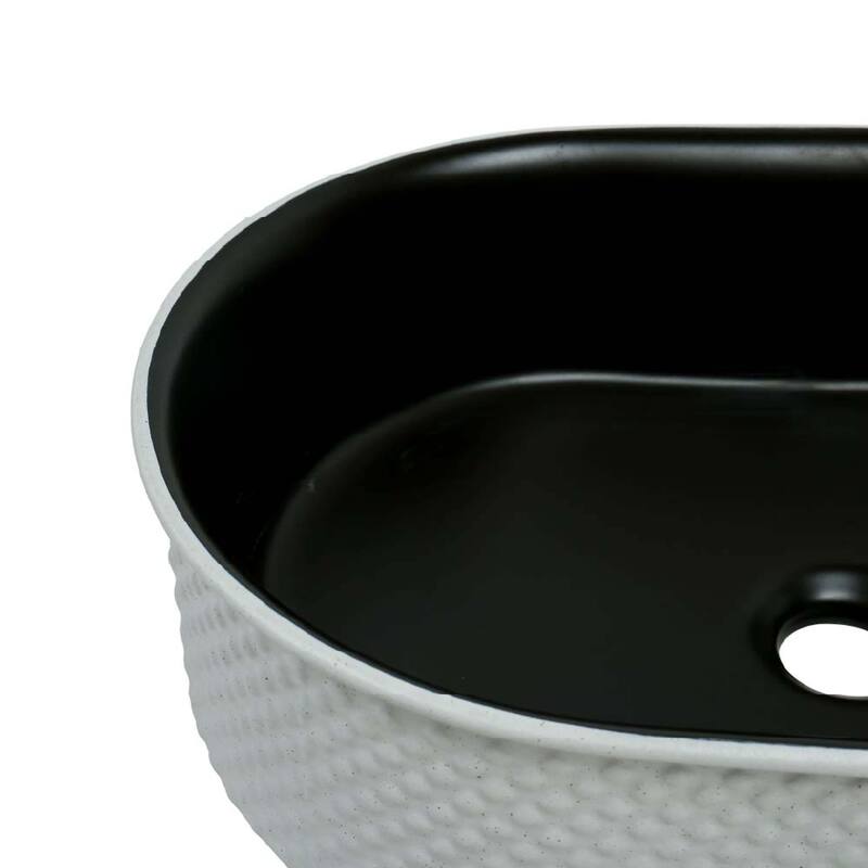 20" x 14" Textured Oval Vessel Sink - White Diamond Pattern Exterior with Black Interior - 20" x 14"