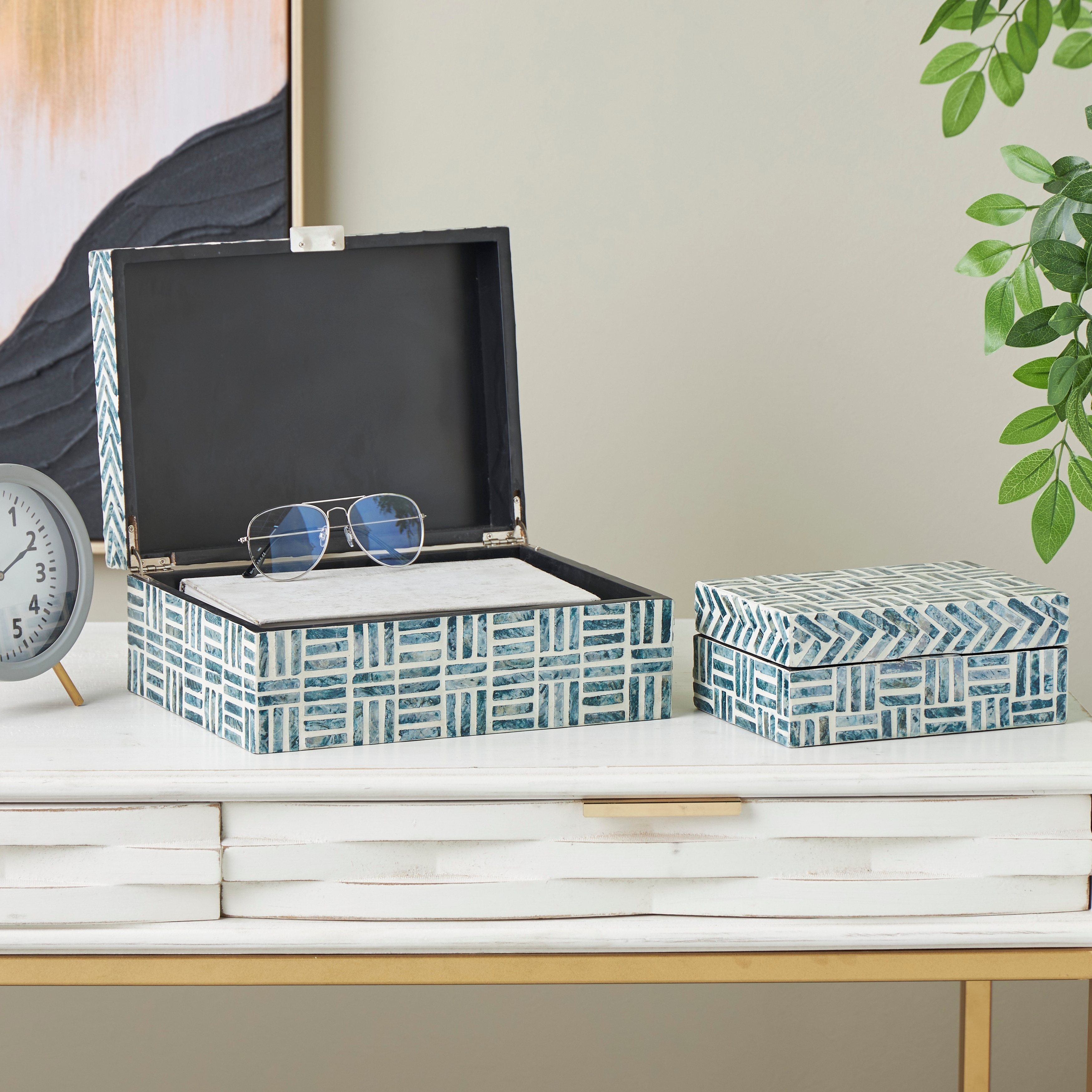 Blue Mother of Pearl Shell Handmade Mosaic Storage Geometric