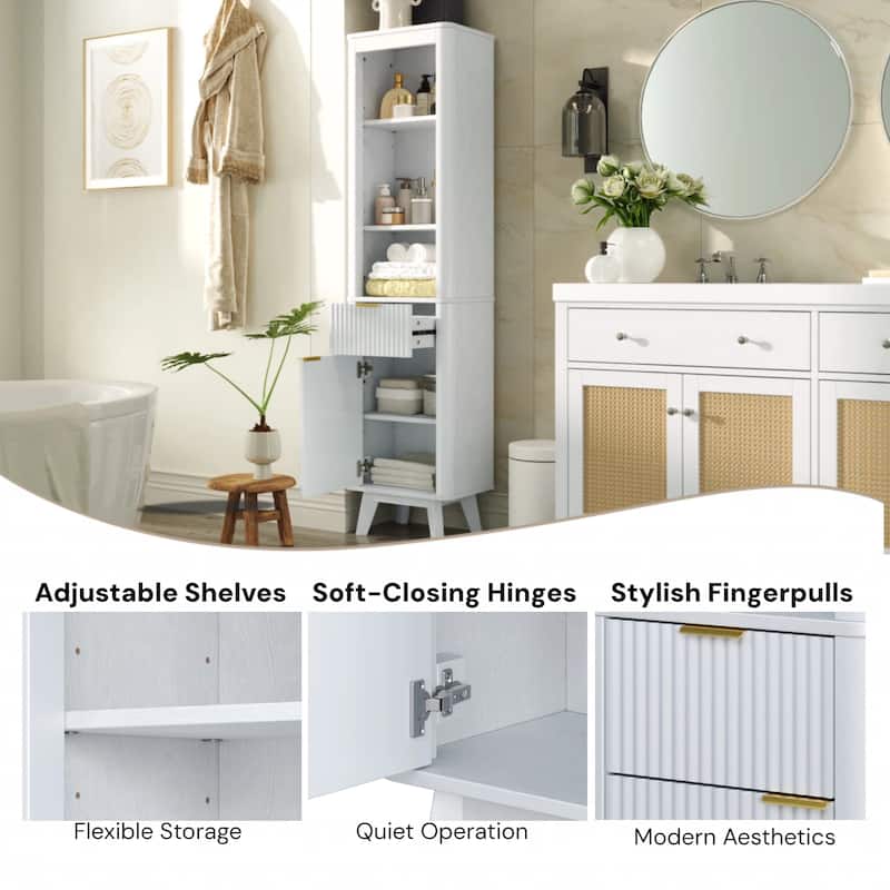 Christopher Knight Home - Modern Linen Tower with Adjustable Shelves, Drawer and Door