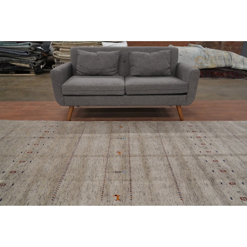Hand Knotted Oriental 100% Wool Carpet Tribal Animal Pictorial Beige & Ivories Gabbeh Area Rug - 11' 10'' X 5' 1''