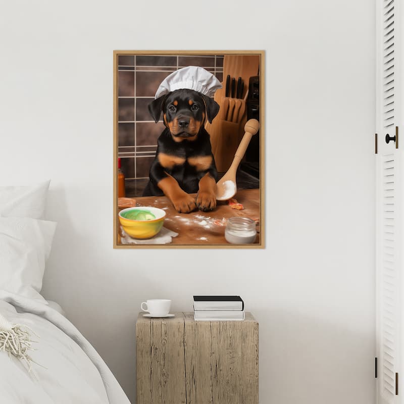 Rottweiler Puppy Chef by Andreas Magnusson Framed Canvas Wall Art