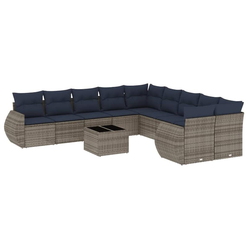 vidaXL 10 Piece Patio Sofa Set with Cushions Grey Poly Rattan - 24.4" x 24.4" x 27.2"