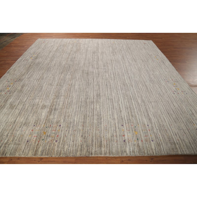 Striped Gabbeh Square Area Rug Hand-Knotted Wool Carpet - 9'10"x 9'8"